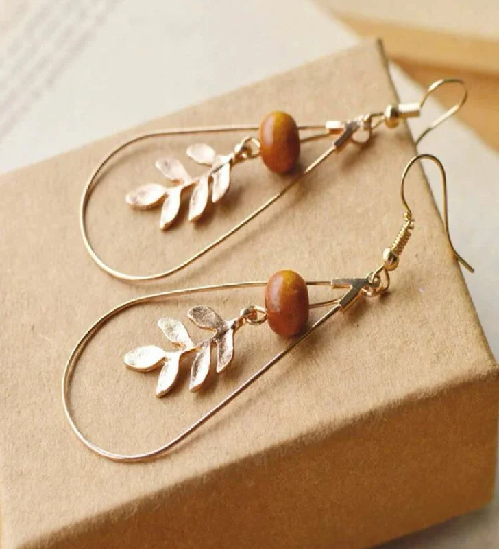 Trendy Ear Cuffs-Gorgeous Leaf Water Drop Earrings