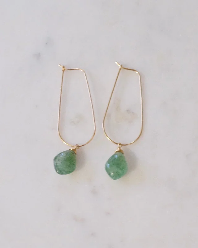 Elegant Gold Earrings-Green strawberry quartz U hoops