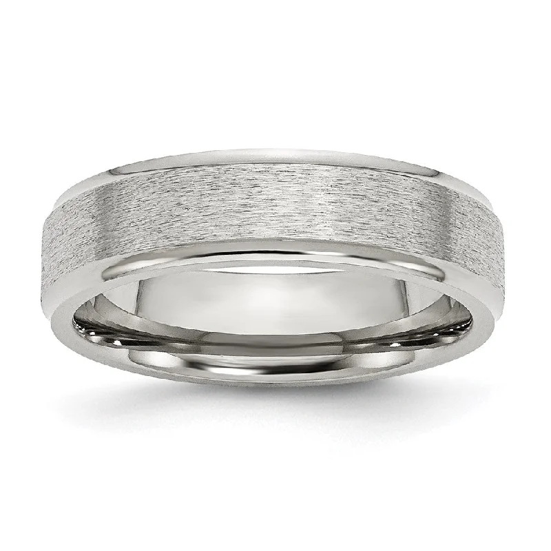 Antique Style Wedding Rings-6mm Stainless Steel Brushed Center Ridged Edge Standard Fit Band