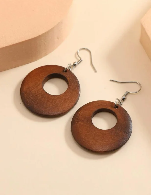 Oval Dangle Earrings-Round Wooden Drop Earrings