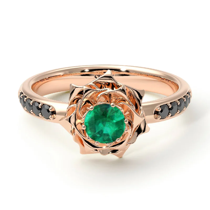 Classic Wedding Ring Sets-A lady's Rose Emerald Ring - Elena no. 20