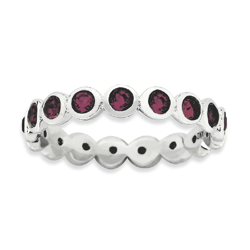 Personalized Wedding Rings-3.5mm Sterling Silver w Purple-Red Crystals Stackable Band