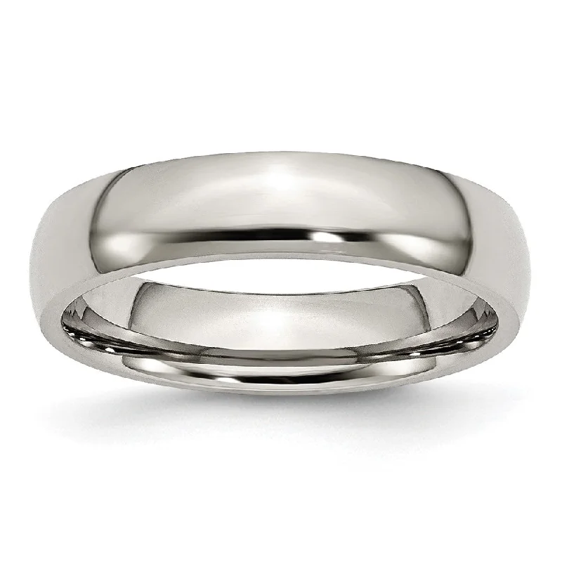 Men’s Gold Rings-5mm Stainless Steel Polished Domed Comfort Fit Band