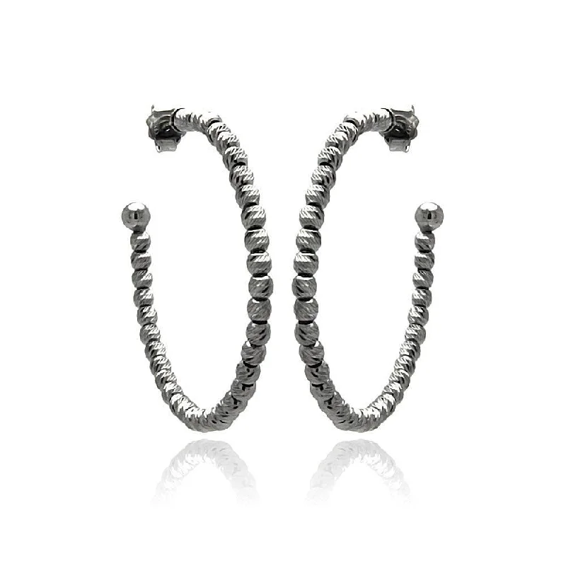 Cute Hoop Earrings-Clearance-Silver 925 Black Rhodium Plated Italian Fine Bead Hoop Earrings - ITE00037BLK