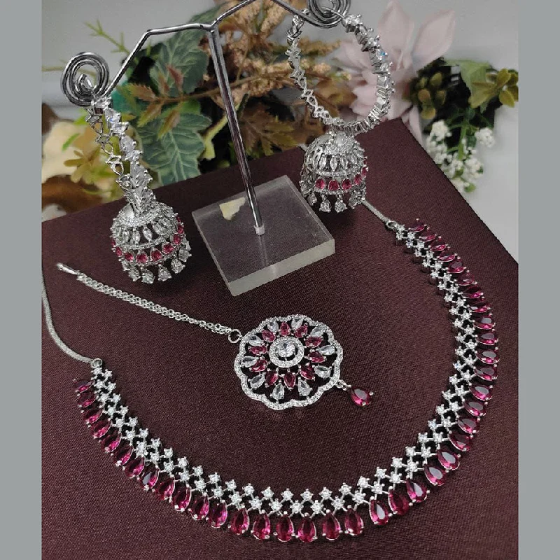 Elegant Dainty Necklaces-Aamrapali Silver Plated American Diamond Necklace Set