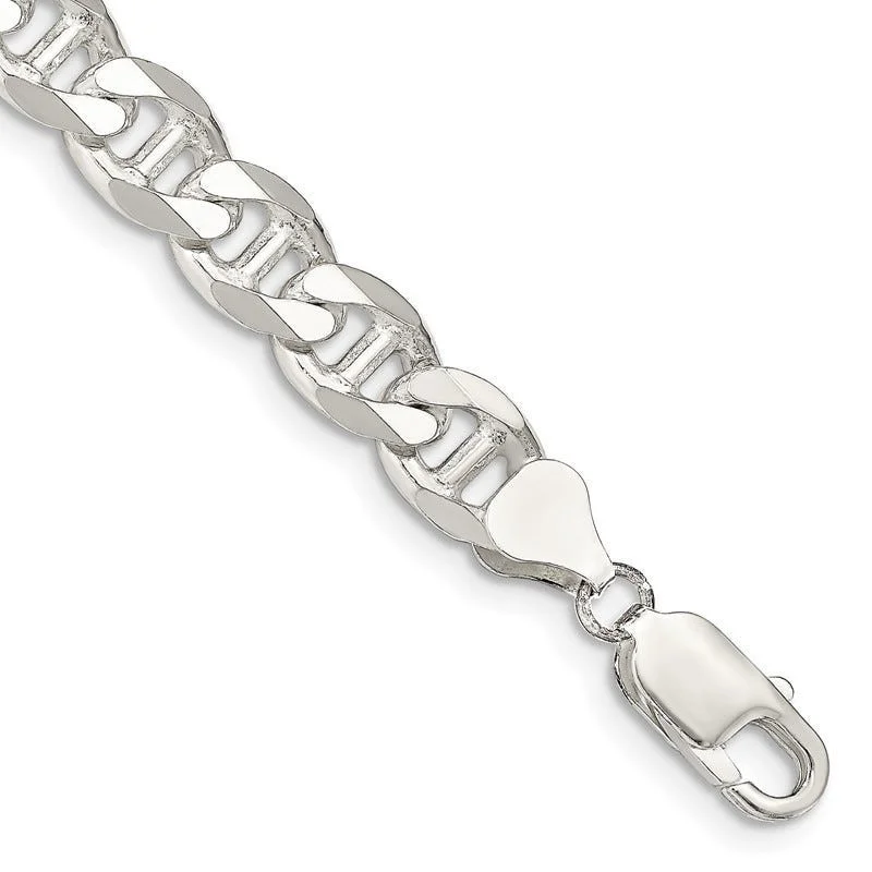 Personalized Chain Bracelets-Sterling Silver 8.25mm Flat Cuban Anchor Chain Bracelet