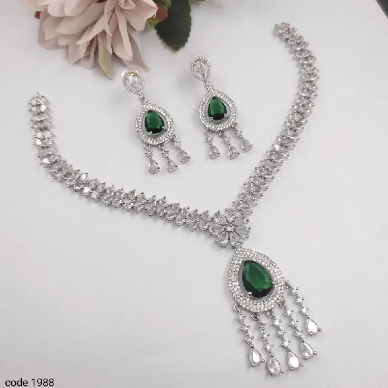 Designer Silver Necklaces-Aamrapali Silver Plated American Diamond Necklace Set