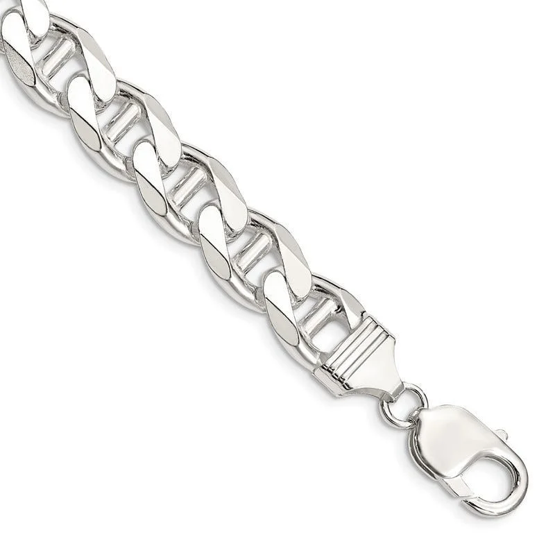 High-End Gemstone Bracelets-Sterling Silver 10.5mm Flat Cuban Anchor Chain Bracelet