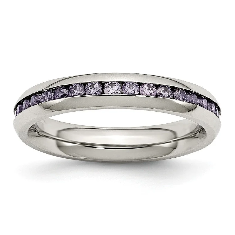 Antique Gold Rings-4mm Stainless Steel And Purple Cubic Zirconia Stackable Band