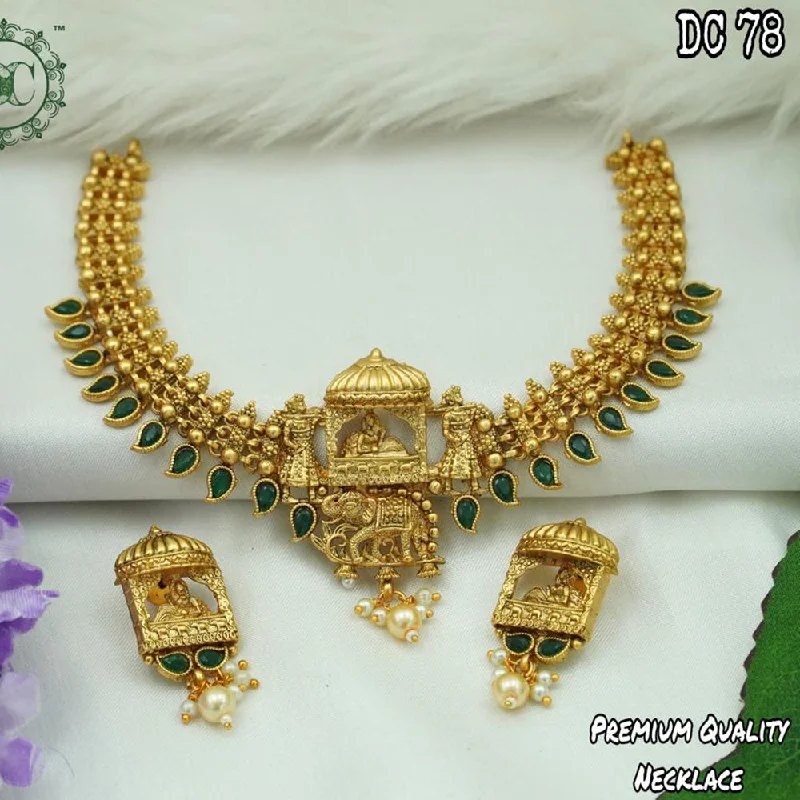 Beautiful Gemstone Chain Necklaces-Diksha Collection Gold Plated Temple Necklace Set