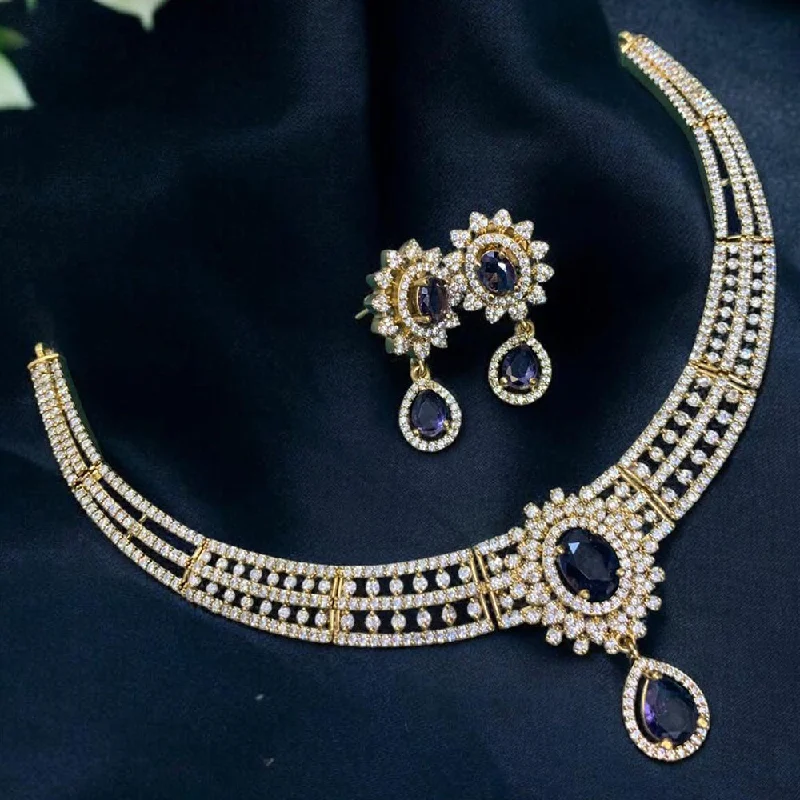 Simple Gold Necklaces-Sona Creation Gold Plated AD Stone Necklace Set