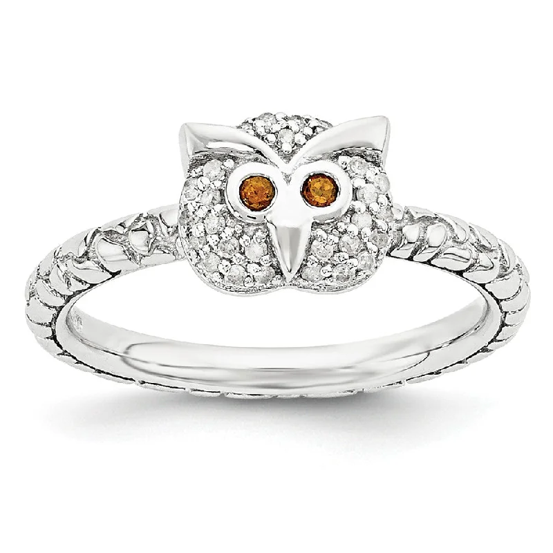 Men’s Wedding Rings-Sterling Silver, Garnet & .135 Ctw I3 H-I Diamond 7mm Owl Stack Ring