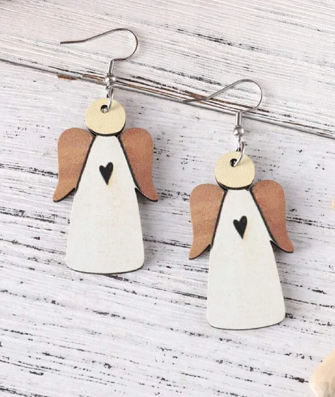 Boho Chic Earrings-Double Sided Wooden Angel Earrings