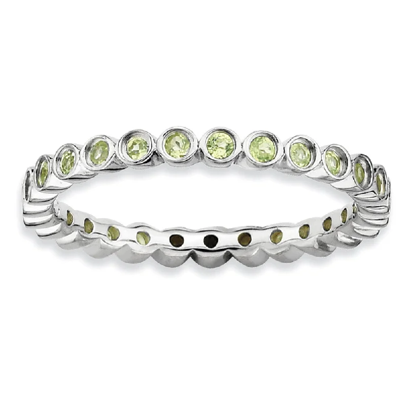 Men’s Wedding Bands-Sterling Silver Stackable Bezel Set Peridot 2.25mm Band