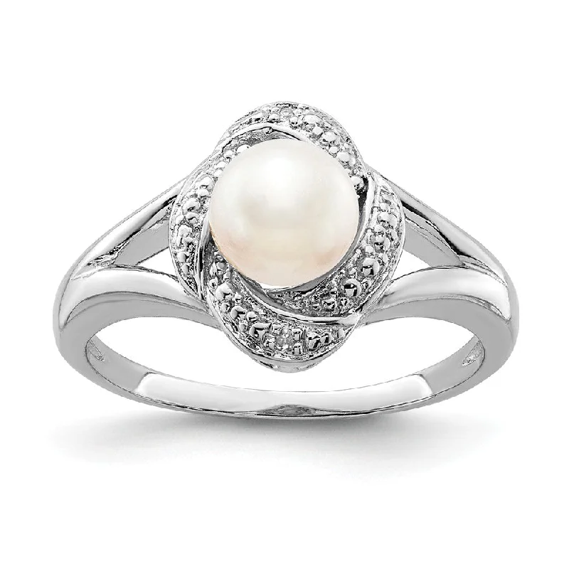 Vintage Style Diamond Rings-Sterling Silver .01 Ctw (H-I, I2-13) Diamond & FW Cultured Pearl Ring