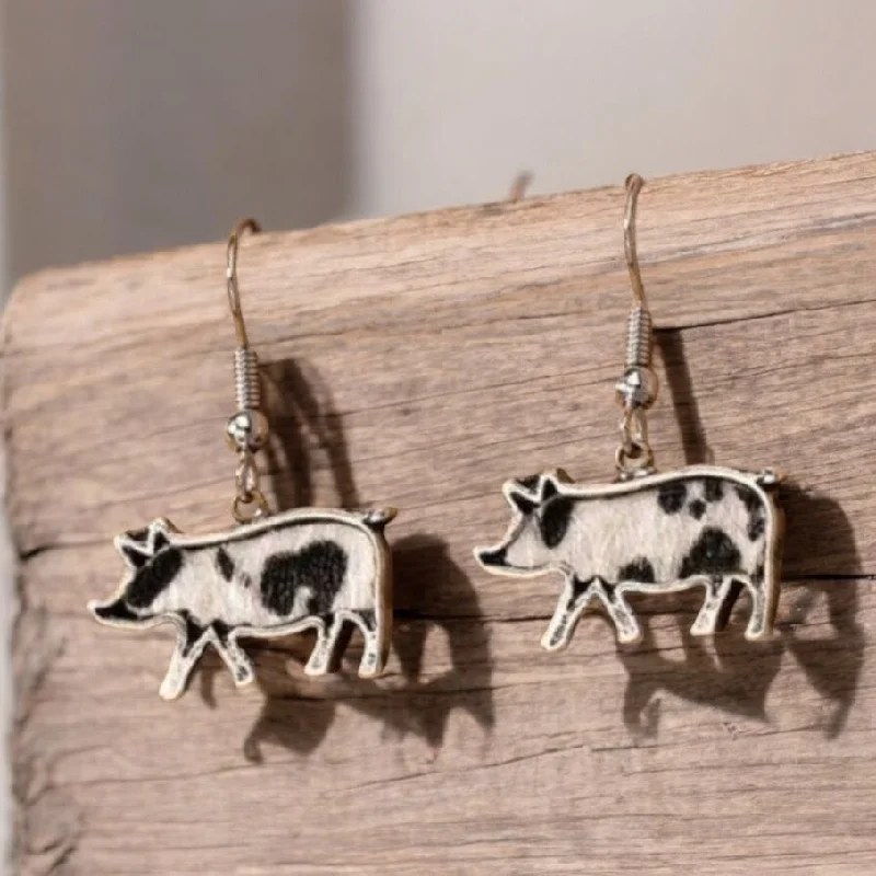 Modern Dangle Earrings-Adorable Black and White Pig Earrings