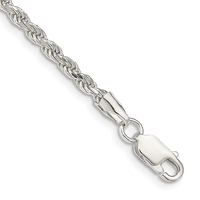 Bold Silver Bracelets-Sterling Silver 2.75mm Diamond-cut Rope Chain Bracelet