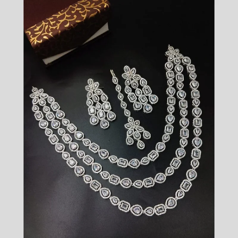 Handmade Gold Necklaces-Aamrapali  Silver Plated American Diamond Necklace Set