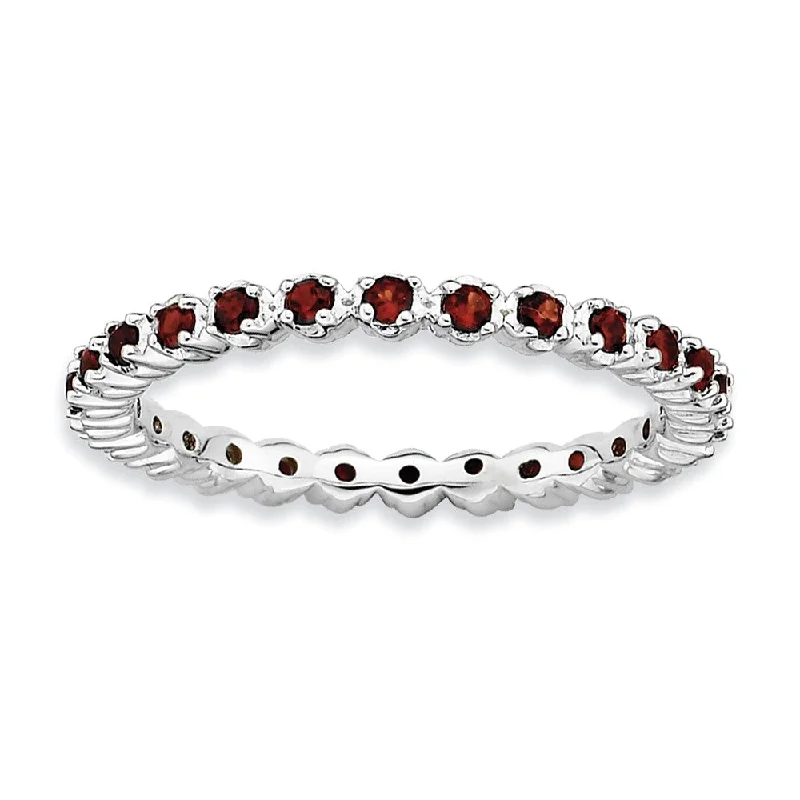 Modern Wedding Ring Sets-2.25mm Sterling Silver and Garnet Prong Set Stackable Band