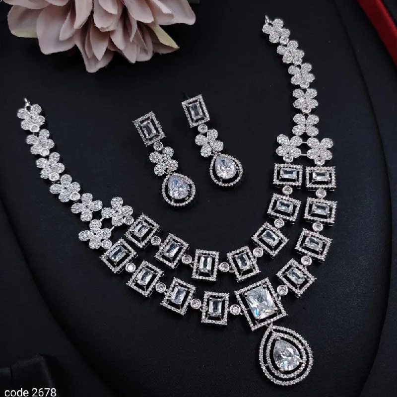 Luxury Diamond Necklaces-Aamrapali Silver Plated AD Necklace Set