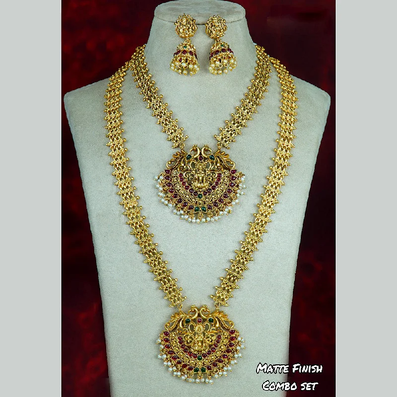 Fashionable Name Necklaces-Diksha Collection Gold Plated Matte Finish Temple Necklace Combo