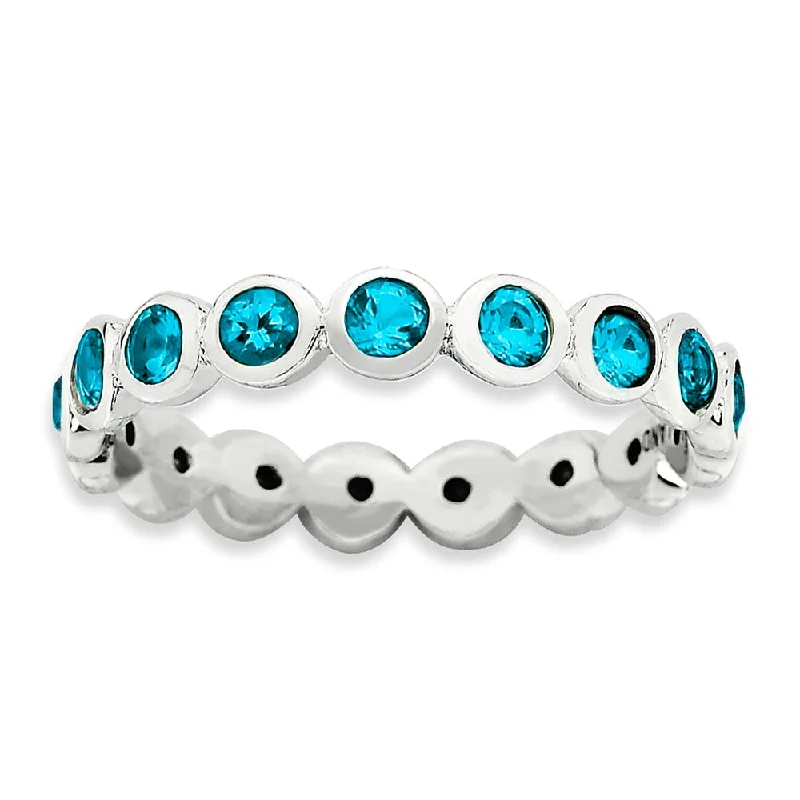 Affordable Engagement Rings-3.5mm Sterling Silver with Blue Crystals Stackable Band