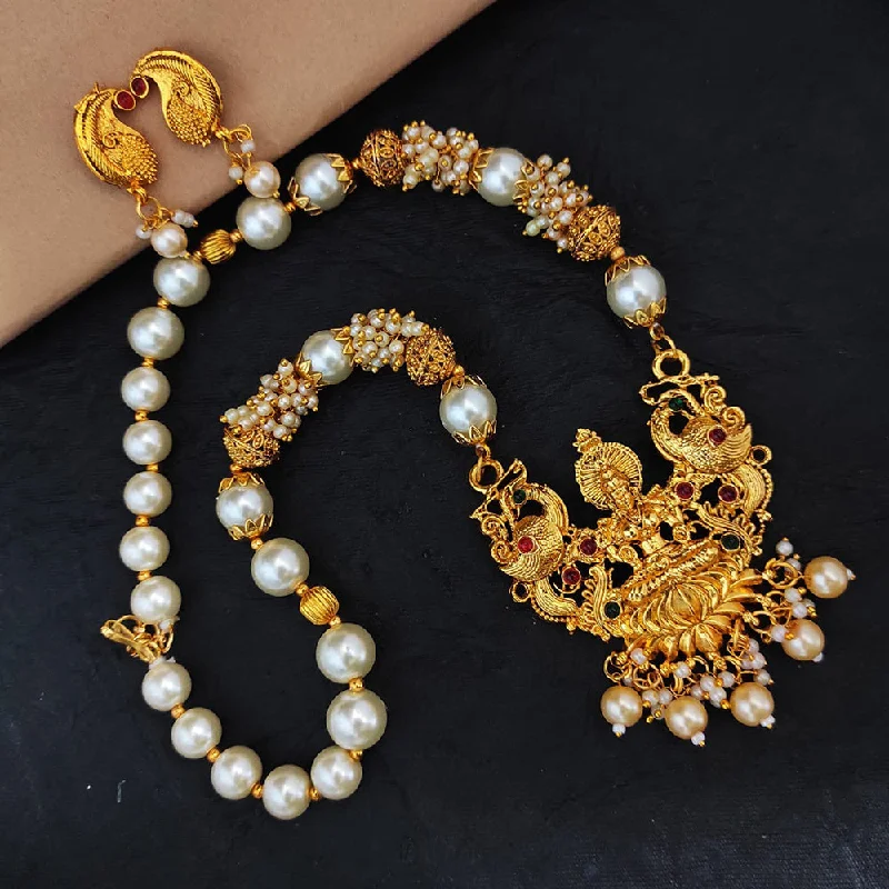 Stylish Pendant Chains-Heera Jewellers Gold Plated Pota Stone Temple Necklace Set