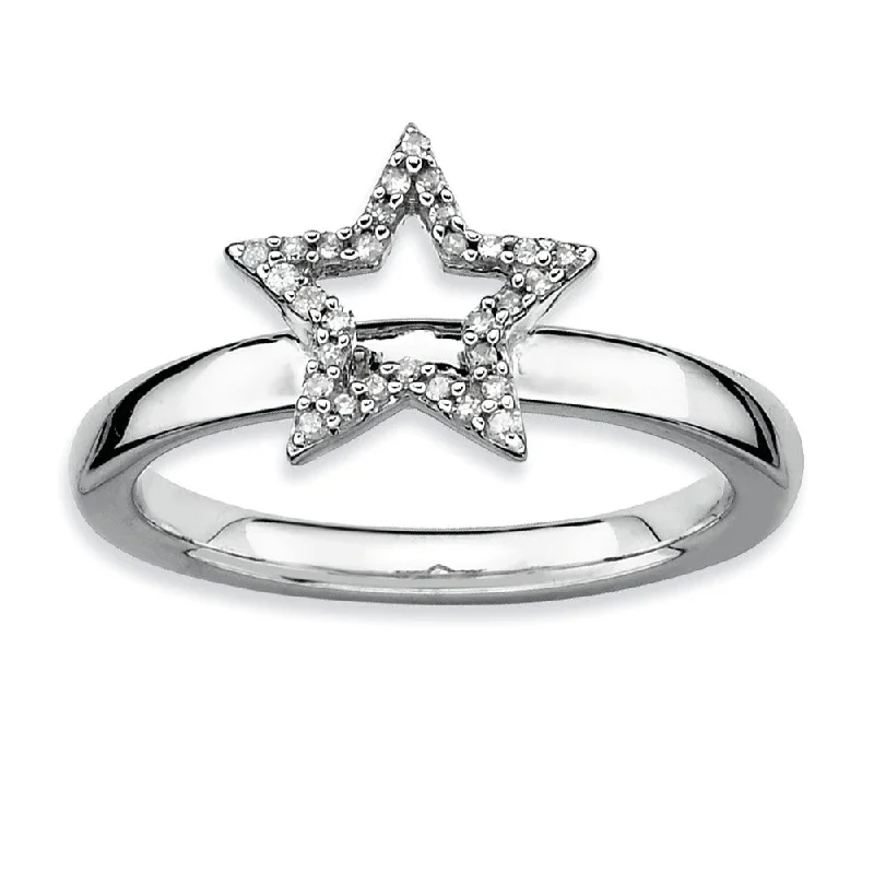 Simple Silver Rings-Sterling Silver Stackable 1/10 Ctw HI/I3 Diamond 10mm Star Ring