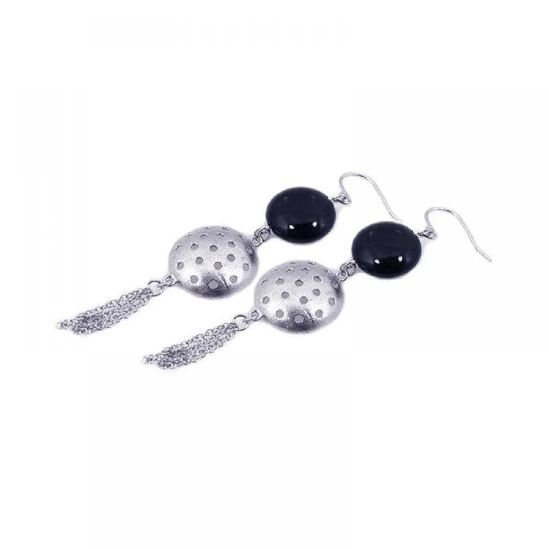 Luxury Silver Earrings-Clearance-Silver 925 Rhodium Plated Round Half Golf Ball CZ Dangling Wire Multi Strand Hook Earrings - STE00535