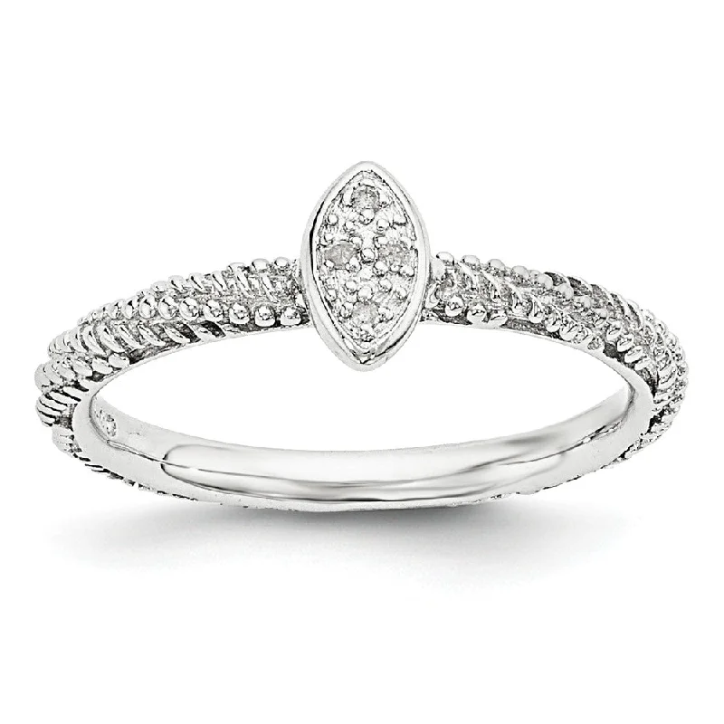 Unique Diamond Wedding Bands-Rhodium Plated Sterling Silver .02 Ctw I3 H-I Diamond Stackable Ring