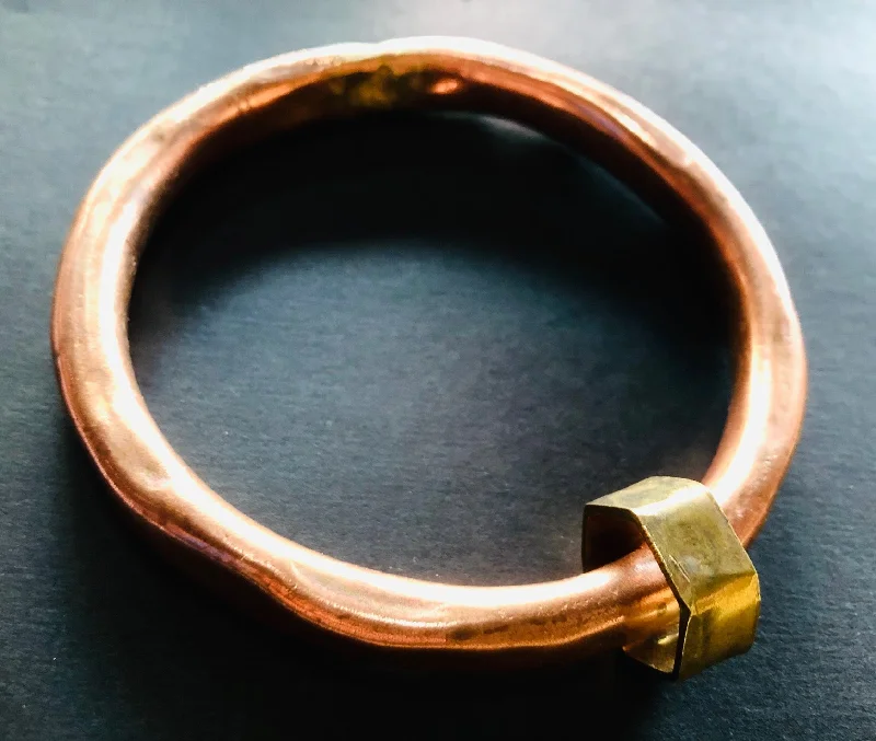 Retro Style Bangles-Copper anvil bangle with brass shape