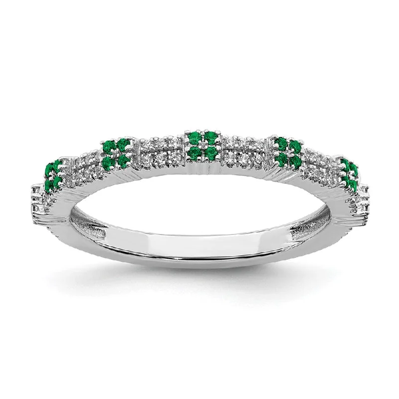 Customizable Bridal Rings-2.5mm Rhodium Sterling Silver, Created Emerald & Diamond Stack Band