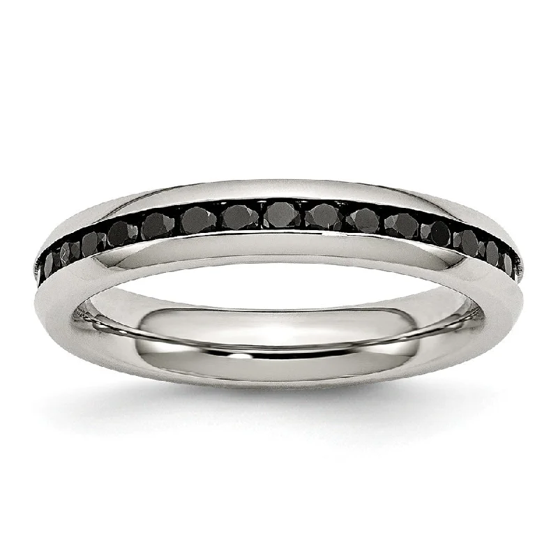 Customizable Rings for Women-4mm Stainless Steel And Black Cubic Zirconia Stackable Band