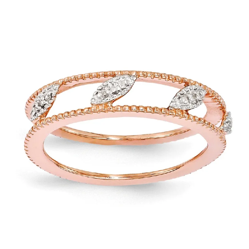 Customizable Engagement Bands-Rose Gold Tone Plated Sterling Silver Diamond Jacket Stack Ring