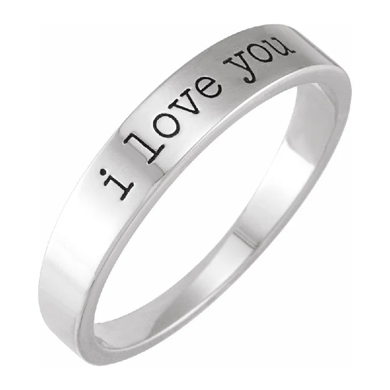 Stunning Wedding Bands-14K White Gold 'I Love You' Stackable Tapered Band