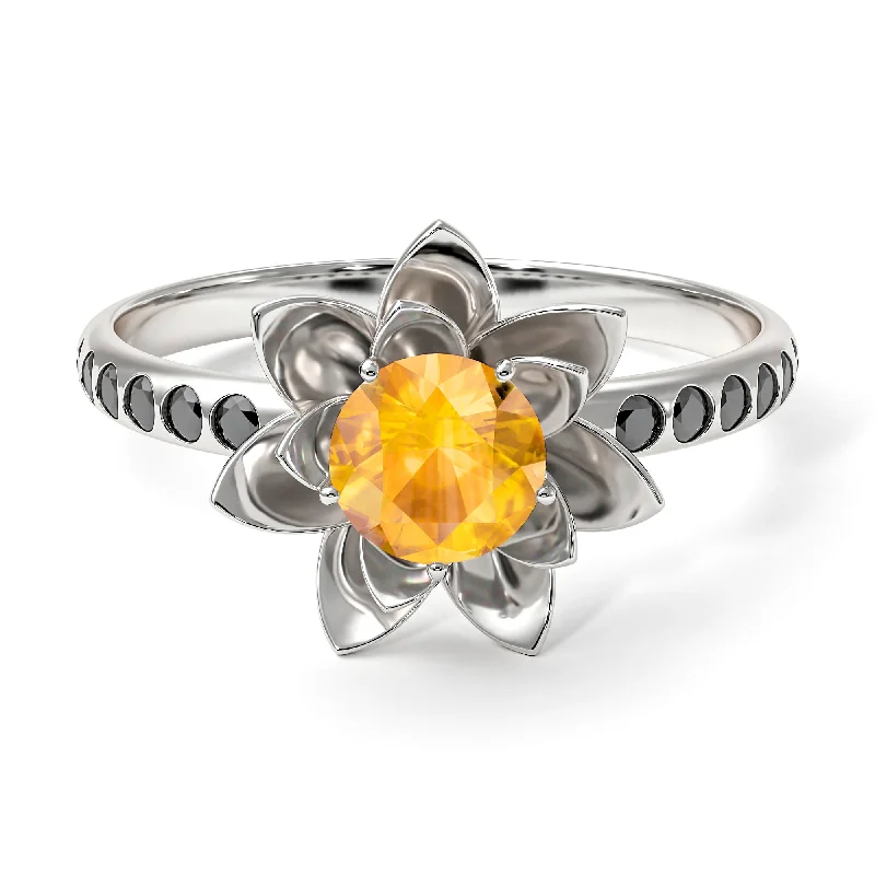 Bohemian Style Rings-Lotus Flower Yellow Diamond ring - Lotus no. 1006