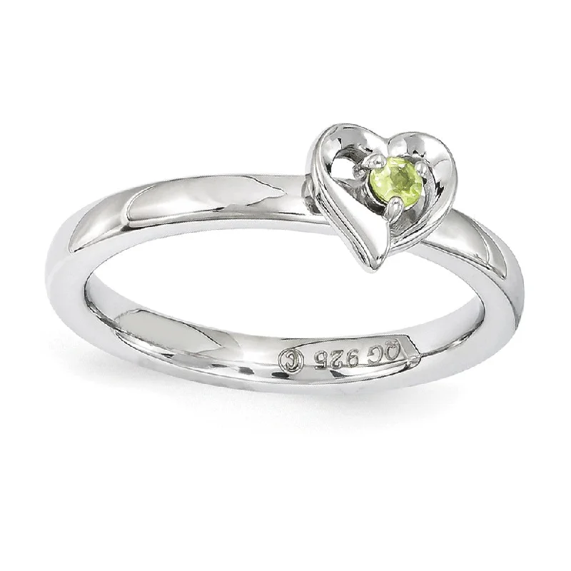 Luxury Wedding Ring Sets-Sterling Silver Stackable Expressions Peridot 6mm Heart Ring