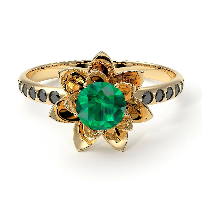 Men’s Wedding Bands in Gold-Lotus Flower Emerald ring - Lotus no. 22