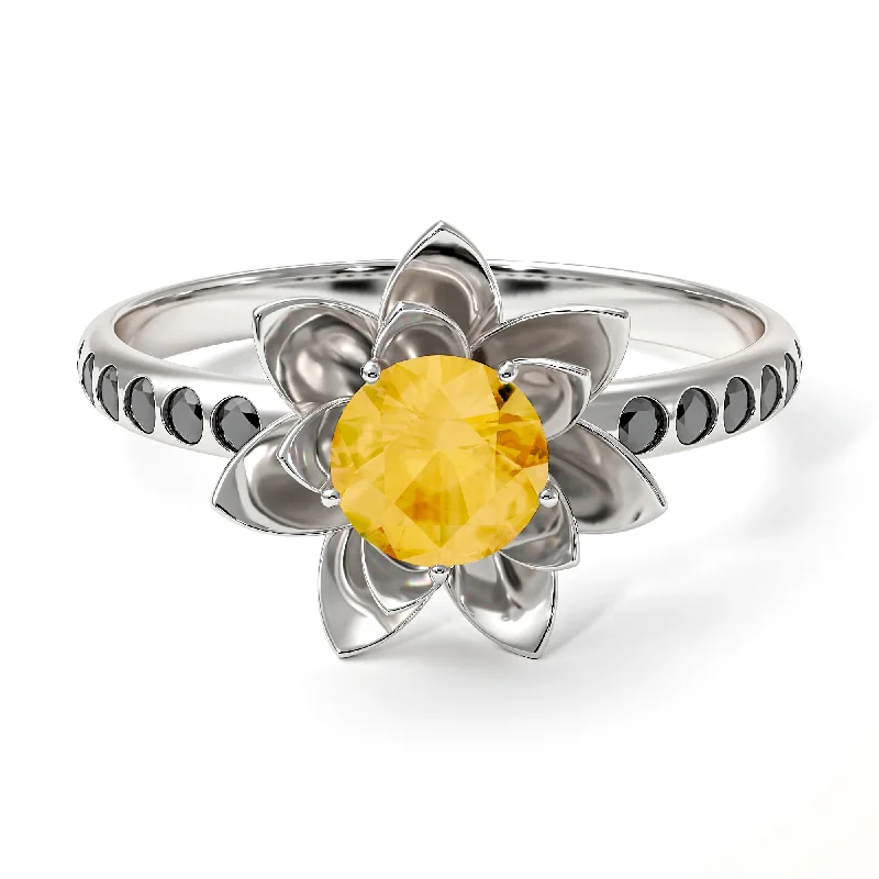 Gold and Silver Rings-Lotus Flower Citrine ring - Lotus no. 606