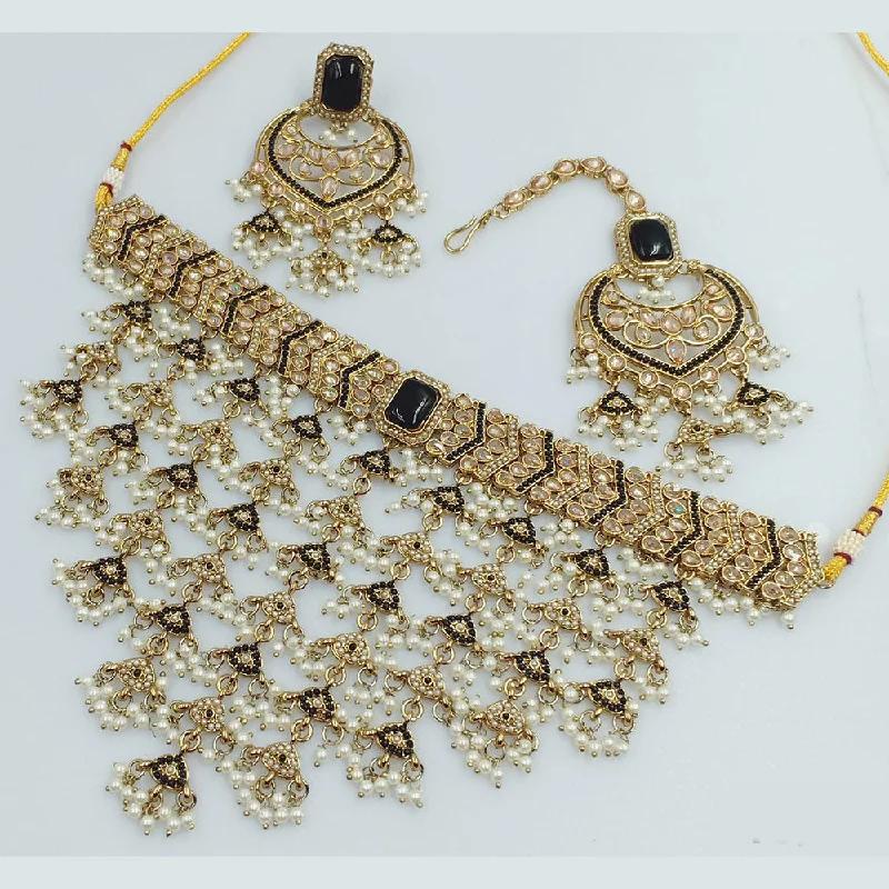 Classic Gold Necklaces-Rajwadi Collection Gold Plated Crystal Stone And Beads Necklace Set