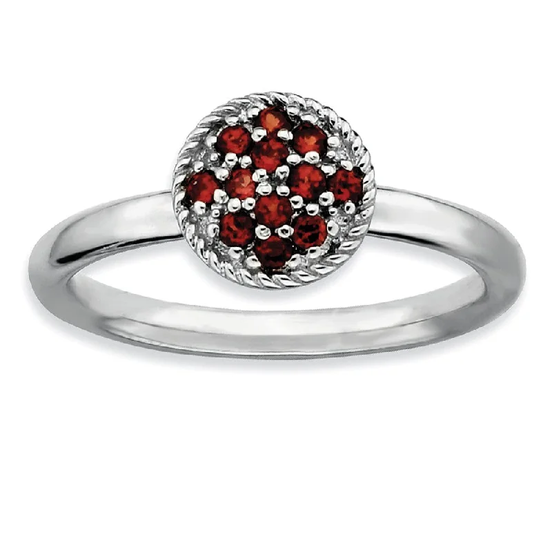 Classic Engagement Rings-Sterling Silver & Garnet Stackable 8mm Round Cluster Ring