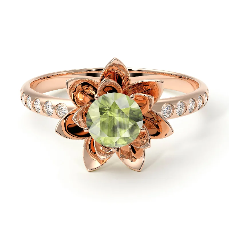 Custom Silver Rings-Lotus Flower Peridot ring - Lotus no. 702