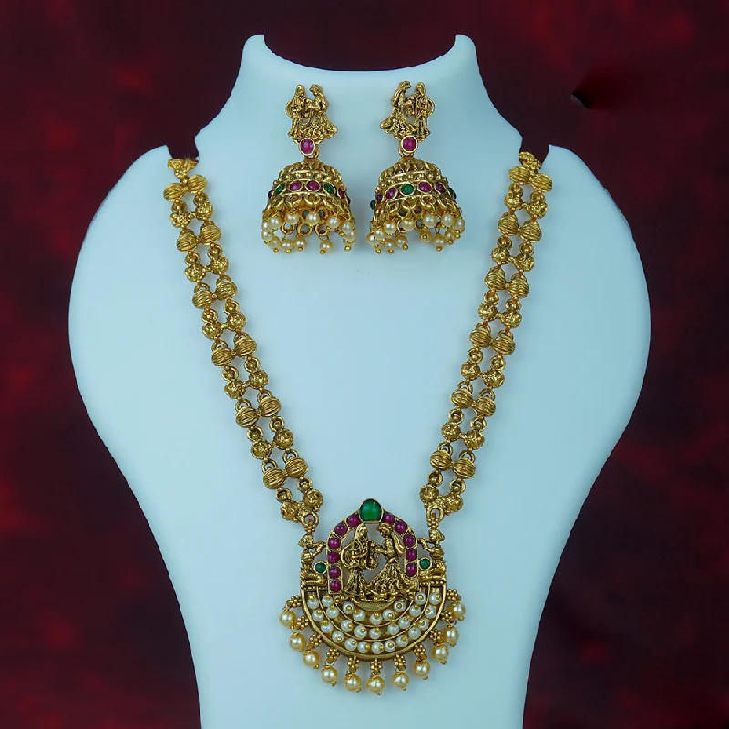 Luxury Gemstone Pendant Necklaces-Diksha Collection Gold Plated Temple Necklace Set