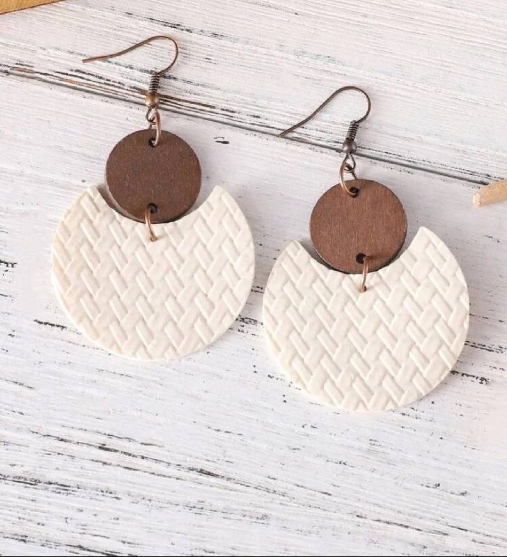 Luxury Silver Earrings-Beautiful Wood and Leather Cream Colored Drop Earrings