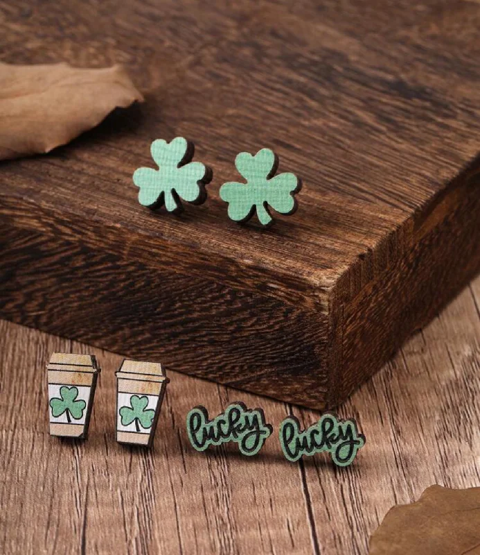 Artistic Stud Earrings-Set of 3 St. Patrick's Day Stud Earrings