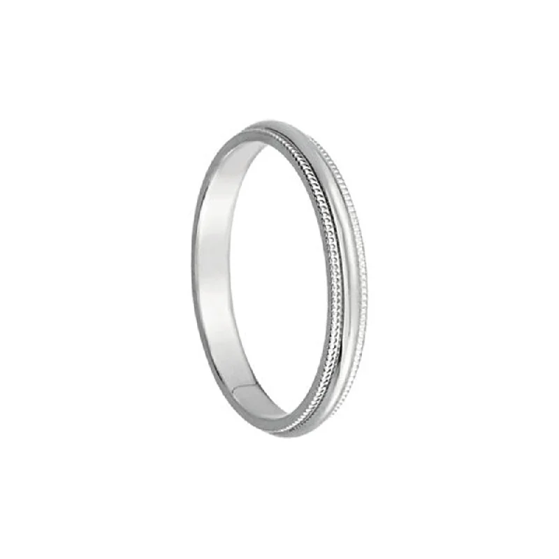 Personalized Silver Rings-2.5mm Milgrain Edge Domed Band in Platinum