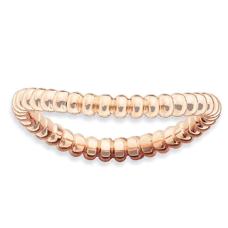 Colorful Engagement Rings-2.25mm Stackable 14K Rose Gold Plated Silver Curved Beaded Band