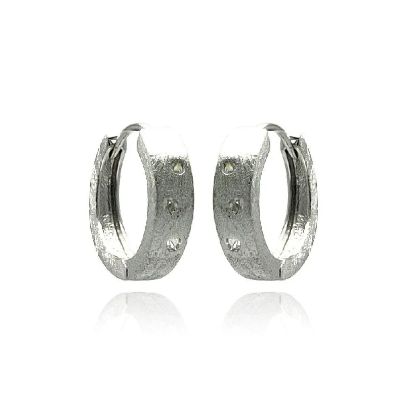 Bridal Earrings for Weddings-Silver 925 Rhodium Plated Round CZ huggie hoop Earrings - STE00621