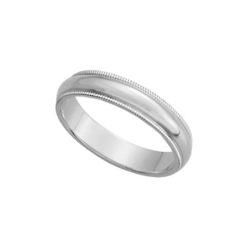 Elegant Silver Wedding Bands-4mm Continuum Sterling Silver Milgrain Edge Domed Standard Fit Band