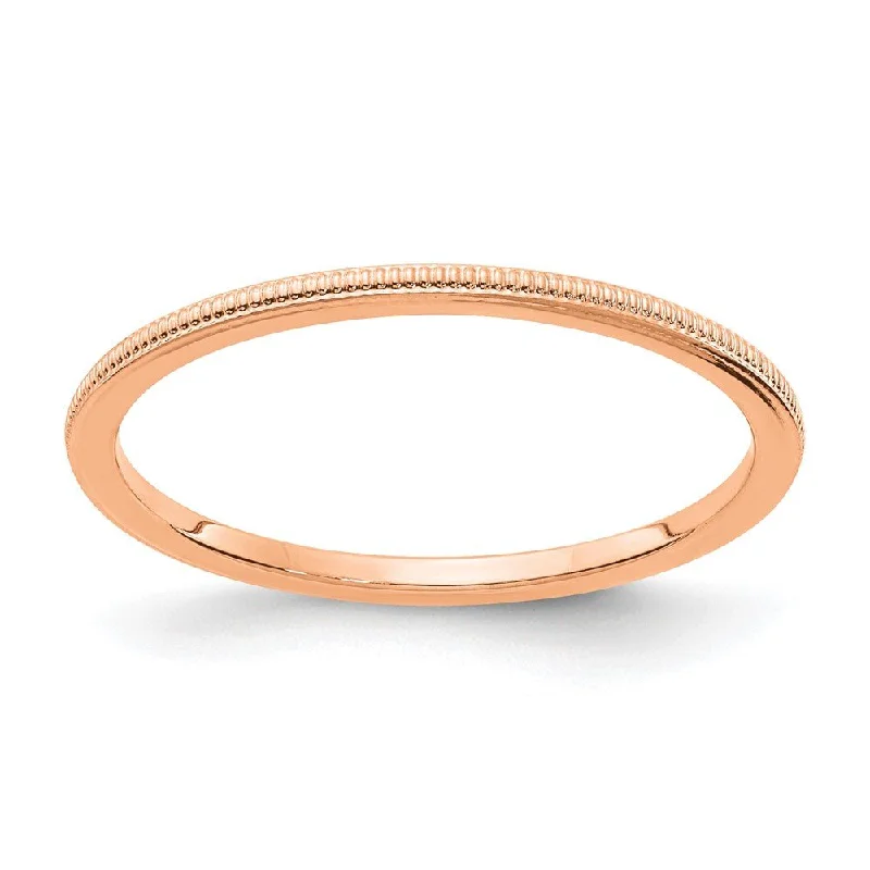 Sparkling Wedding Ring Sets-1.2mm 14k Rose Gold Milgrain Stackable Band